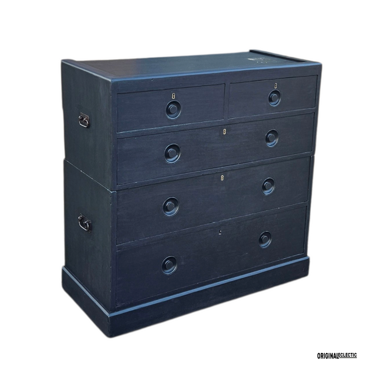 Victorian ebonised campaign military chest of drawers mahogany