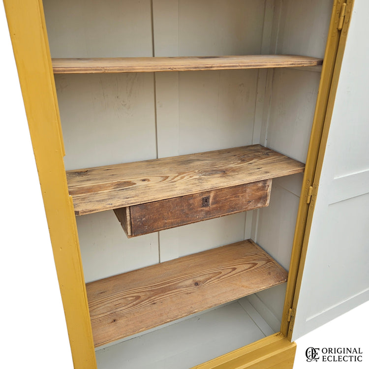 French antique pine armoire Linen Cupboard Mustard yellow