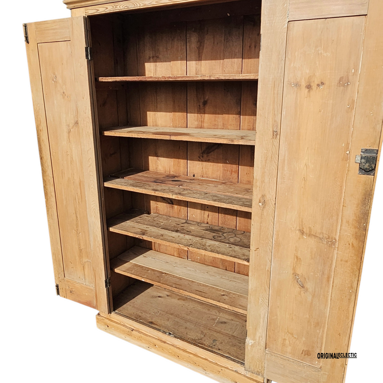 Large Victorian pine housekeepers linen cupboard
