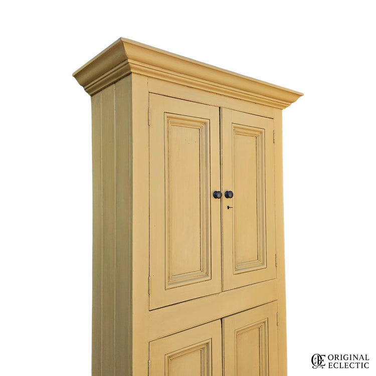 Tall slim antique housekeepers school Cupboard mustard yellow