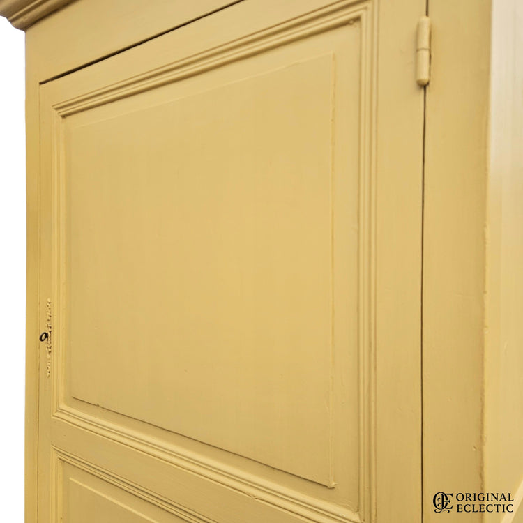 French antique pine armoire Linen Cupboard Mustard yellow