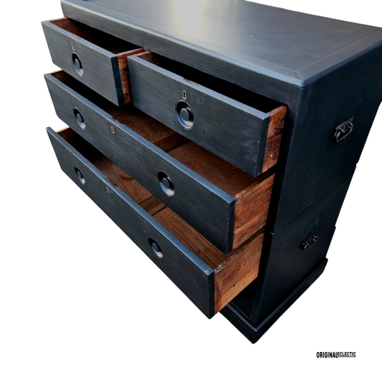 Victorian ebonised campaign military chest of drawers mahogany