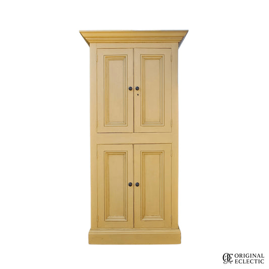 Tall slim antique housekeepers school Cupboard mustard yellow