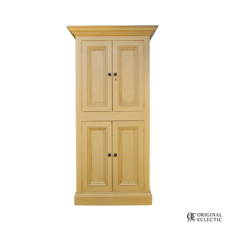 Tall slim antique housekeepers school Cupboard mustard yellow