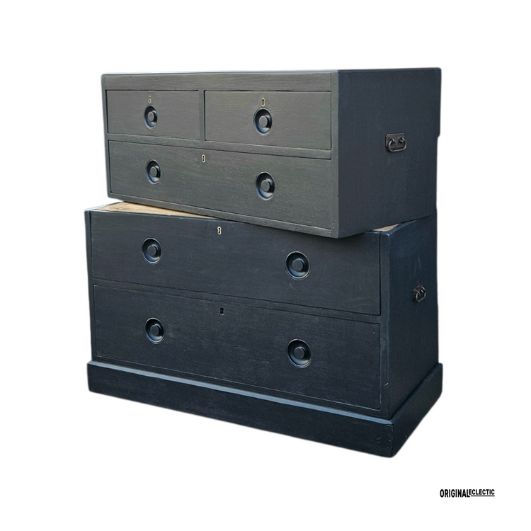 Victorian ebonised campaign military chest of drawers mahogany