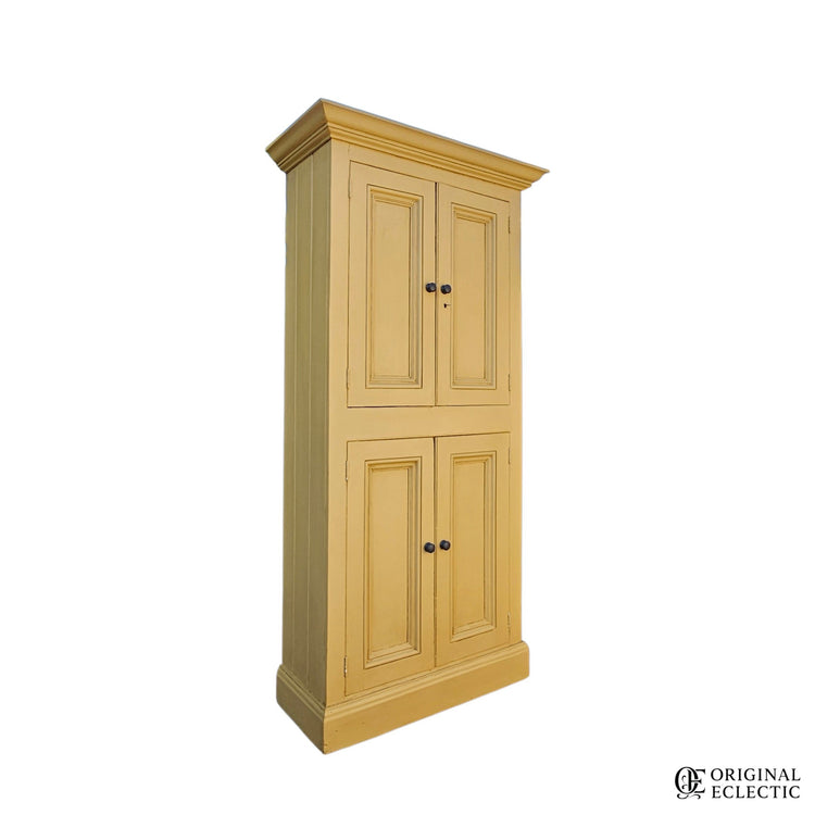 Tall slim antique housekeepers school Cupboard mustard yellow