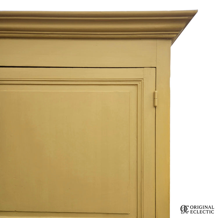 French antique pine armoire Linen Cupboard Mustard yellow