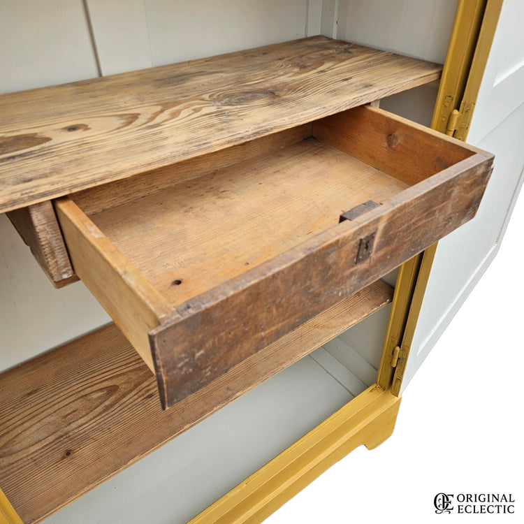 French antique pine armoire Linen Cupboard Mustard yellow