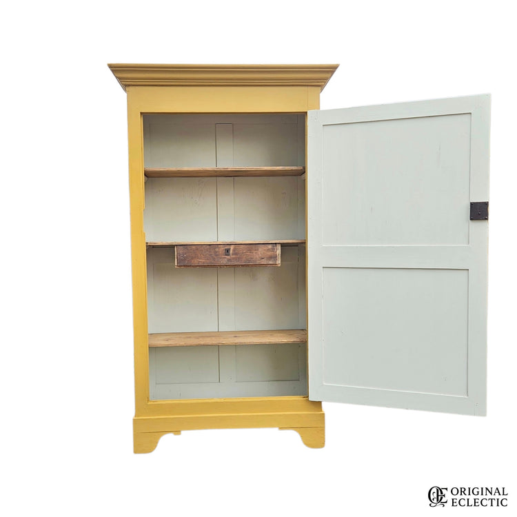 French antique pine armoire Linen Cupboard Mustard yellow