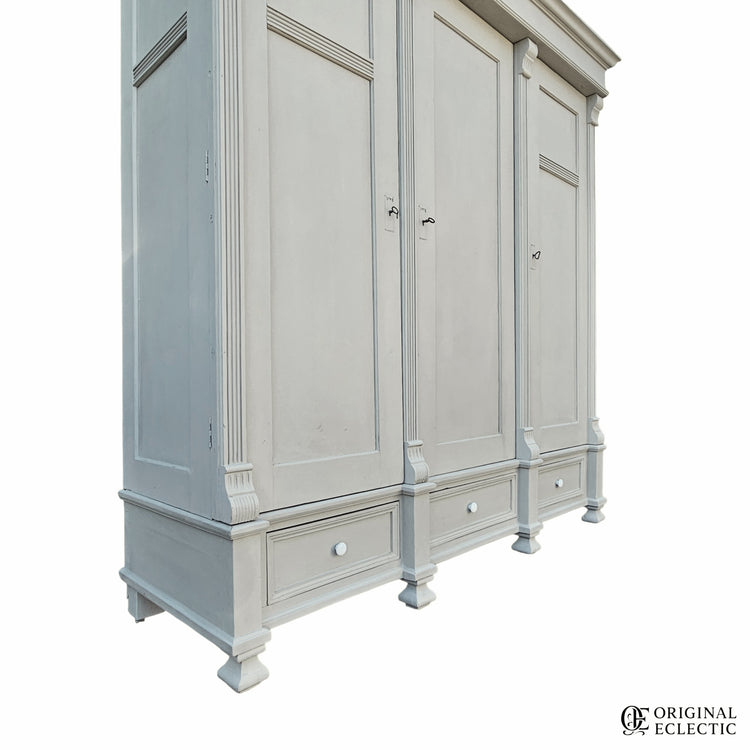 Quality large triple antique pine wardrobe