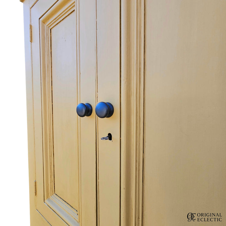 Tall slim antique housekeepers school Cupboard mustard yellow