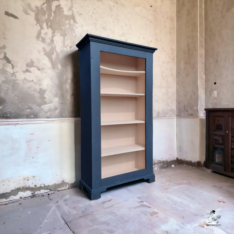 Rustic Antique Pine Bookcase In Farrow & Ball off Black & Pink Worn Paint