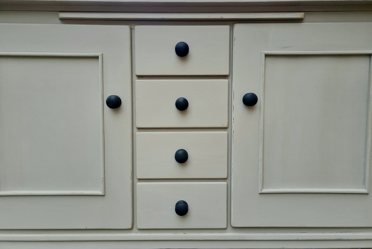 Quality painted antique pines sideboard base with drawers ebonised knobs