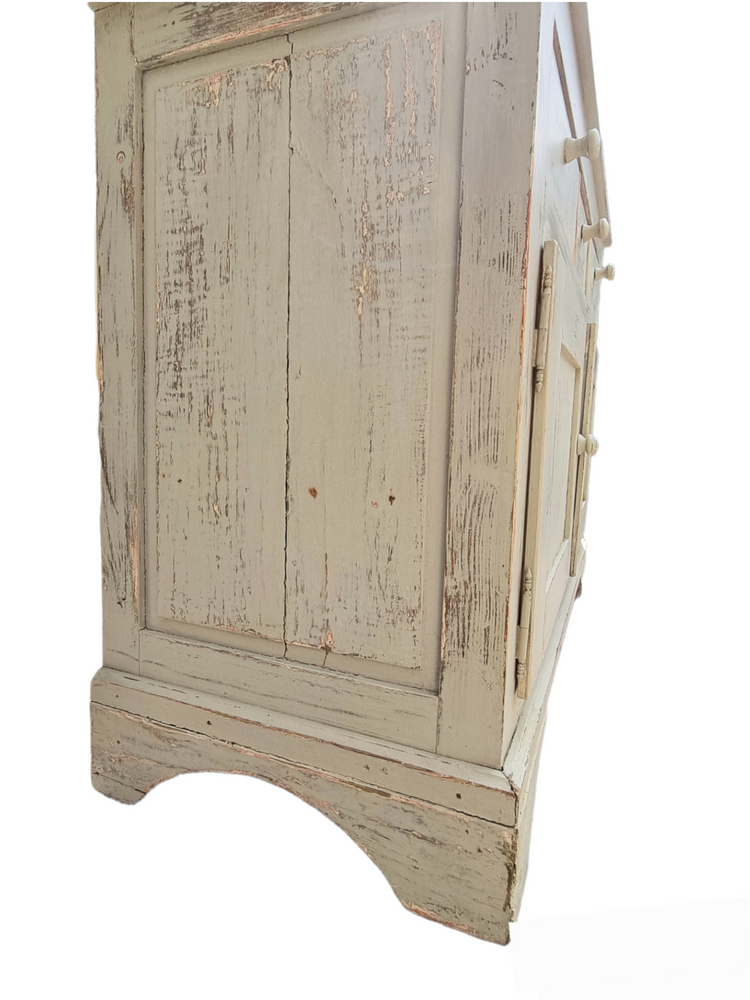 Rustic Antique French Pine Housekeepers Cupboard Distressed Worn Paint c1880