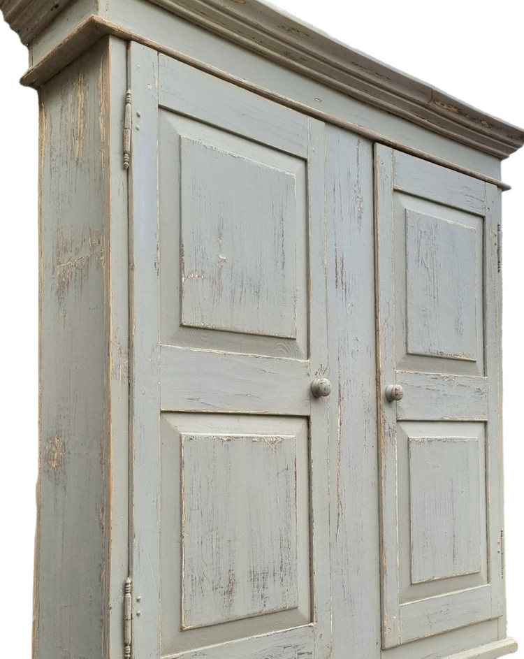 Rustic Antique French Pine Housekeepers Cupboard Distressed Worn Paint c1880
