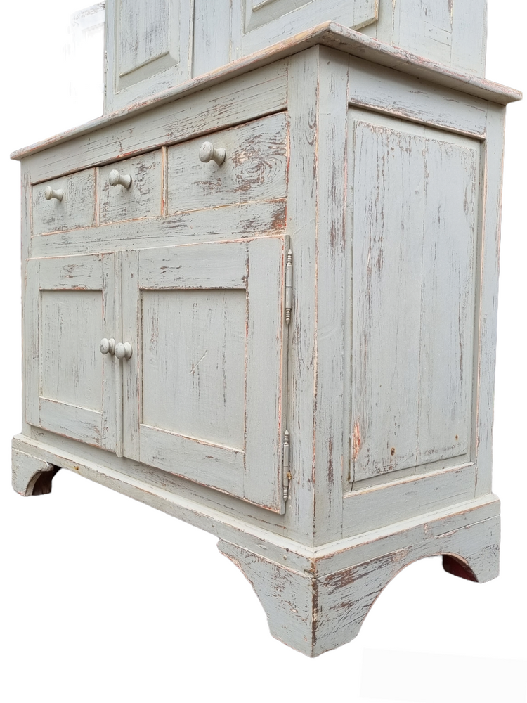 Rustic Antique French Pine Housekeepers Cupboard Distressed Worn Paint c1880