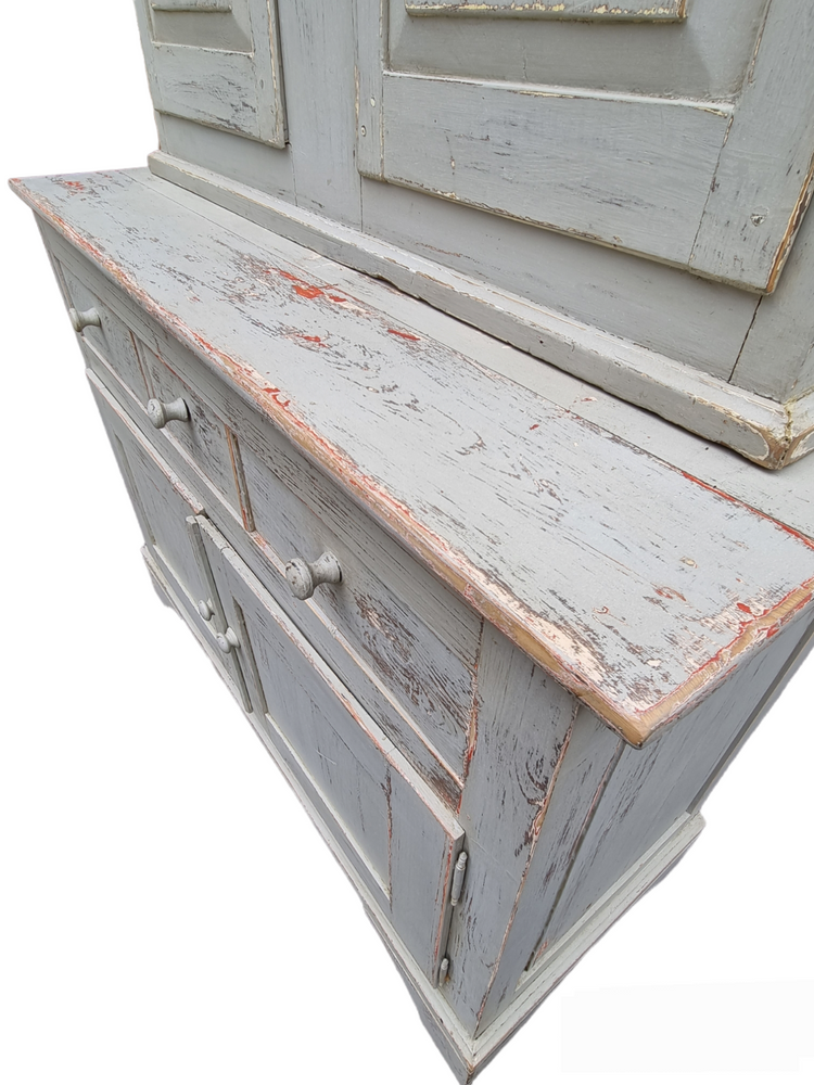 Rustic Antique French Pine Housekeepers Cupboard Distressed Worn Paint c1880