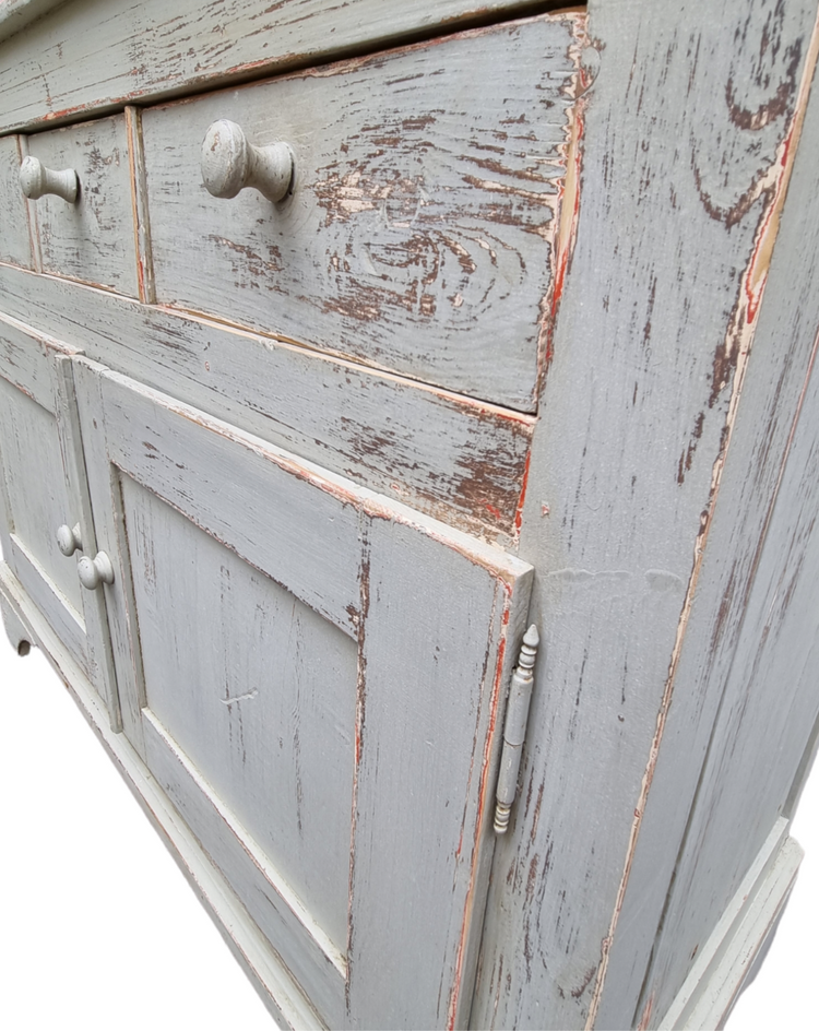 Rustic Antique French Pine Housekeepers Cupboard Distressed Worn Paint c1880