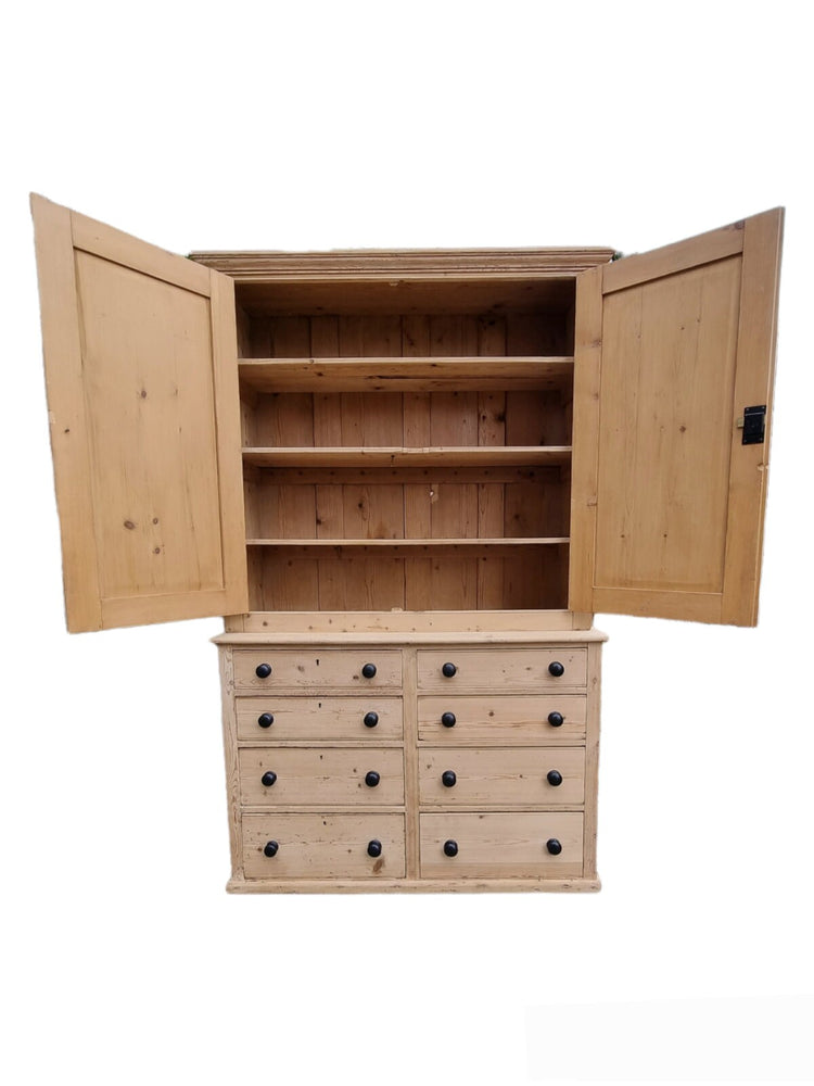 Victorian Stripped Pine Housekeepers Cupboard Linen press Drawers