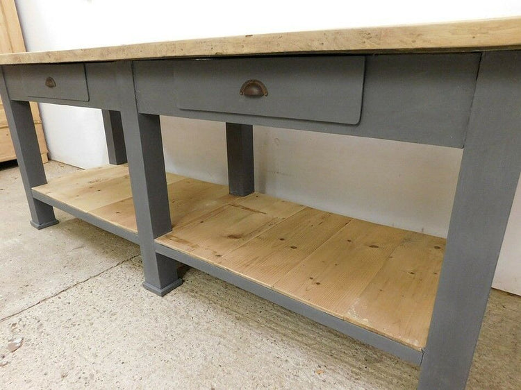 Vintage industrial school workbench table