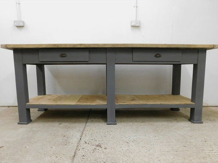 Vintage industrial school workbench table